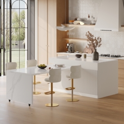 81''-112'' Modern Extendable White Sintered Stone Kitchen Island with Doors and Drawers - thumbnail 3