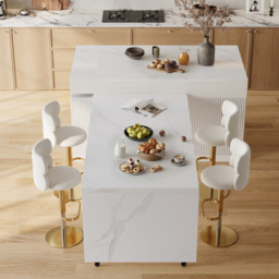 81''-112'' Modern Extendable White Sintered Stone Kitchen Island with Doors and Drawers - thumbnail 5