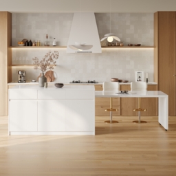 81''-112'' Modern Extendable White Sintered Stone Kitchen Island with Doors and Drawers - thumbnail 2