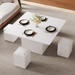 Modern White Lift Top Marble Coffee Table with Drawers & Storage Multifunction Table - thumbnail 4