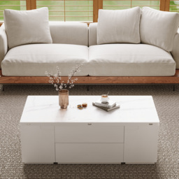 Modern White Lift Top Marble Coffee Table with Drawers & Storage Multifunction Table - thumbnail 2