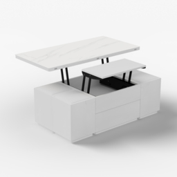 Modern White Lift Top Marble Coffee Table with Drawers & Storage Multifunction Table - thumbnail 8