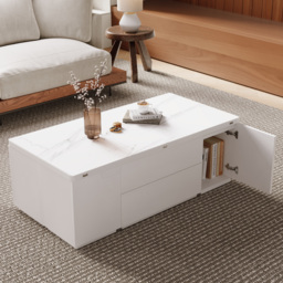 Modern White Lift Top Marble Coffee Table with Drawers & Storage Multifunction Table - thumbnail 5