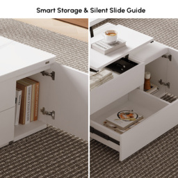 Modern White Lift Top Marble Coffee Table with Drawers & Storage Multifunction Table - thumbnail 6