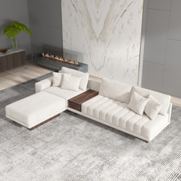 320 cm L-Shaped White Modular Sectional Sofa Channel Tufted Chaise with Ottoman & Storage