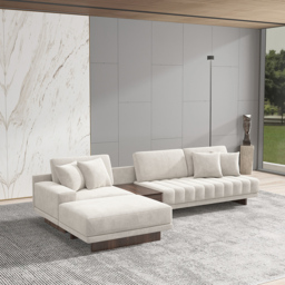 320 cm L-Shaped White Modular Sectional Sofa Channel Tufted Chaise with Ottoman & Storage - thumbnail 3