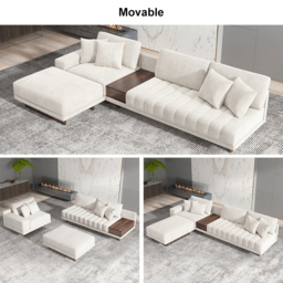320 cm L-Shaped White Modular Sectional Sofa Channel Tufted Chaise with Ottoman & Storage - thumbnail 7