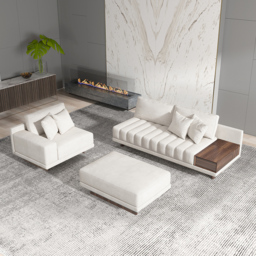320 cm L-Shaped White Modular Sectional Sofa Channel Tufted Chaise with Ottoman & Storage - thumbnail 2