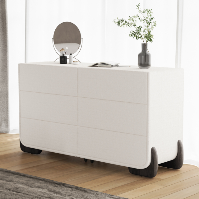 Boucle Curva 1600 mm White 6 Drawer Smart Dresser Chest - image 1