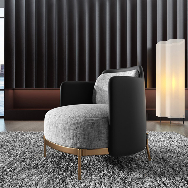 Black & Gray Modern Accent Chair with Linen Upholstery for Living Room - image 1