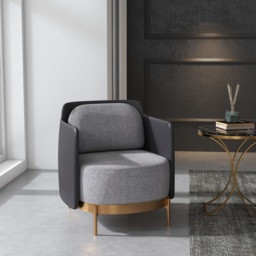 Black & Gray Modern Accent Chair with Linen Upholstery for Living Room - thumbnail 2