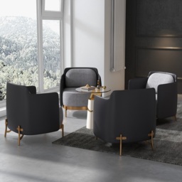 Black & Gray Modern Accent Chair with Linen Upholstery for Living Room - thumbnail 5