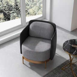Black & Gray Modern Accent Chair with Linen Upholstery for Living Room - thumbnail 7