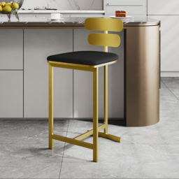 Modern PU Leather Black Counter Stools with Back Breakfast Kitchen Counter Stool - thumbnail 3