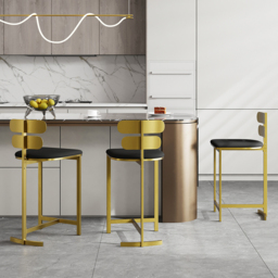 Modern PU Leather Black Counter Stools with Back Breakfast Kitchen Counter Stool - thumbnail 4