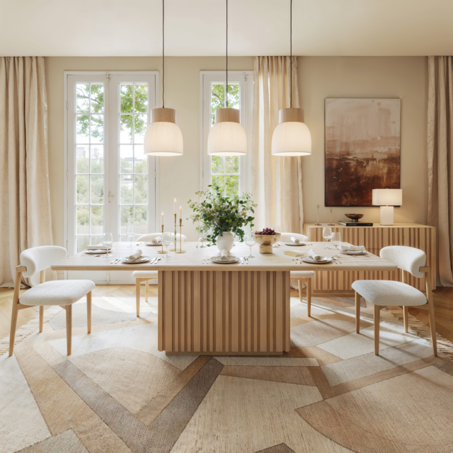 214cm Faux Travertine Rectangular Dining Table with Sintered Stone Top, Seats 8 - image 1