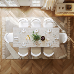 214cm Faux Travertine Rectangular Dining Table with Sintered Stone Top, Seats 8 - thumbnail 5