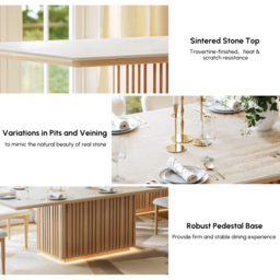 214cm Faux Travertine Rectangular Dining Table with Sintered Stone Top, Seats 8 - thumbnail 6