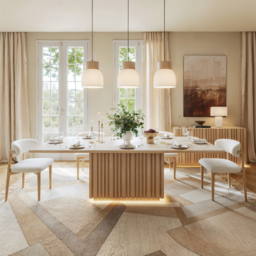 214cm Faux Travertine Rectangular Dining Table with Sintered Stone Top, Seats 8 - thumbnail 3