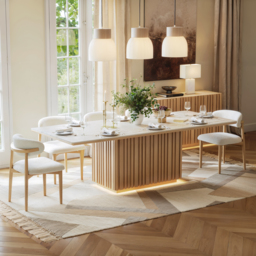 214cm Faux Travertine Rectangular Dining Table with Sintered Stone Top, Seats 8 - thumbnail 2