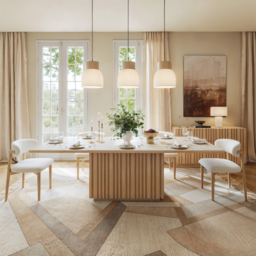 214cm Faux Travertine Rectangular Dining Table with Sintered Stone Top, Seats 8 - thumbnail 1