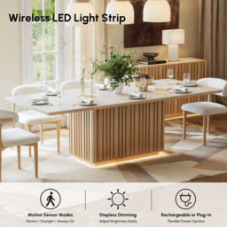 214cm Faux Travertine Rectangular Dining Table with Sintered Stone Top, Seats 8 - thumbnail 7