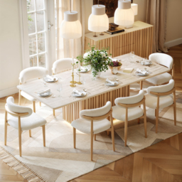 214cm Faux Travertine Rectangular Dining Table with Sintered Stone Top, Seats 8 - thumbnail 4