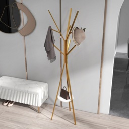 1800mm Gold Modern Freestanding Coat Stand Hanging with Shelf Marble Base - thumbnail 6