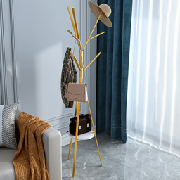 1800mm Gold Modern Freestanding Coat Stand Hanging with Shelf Marble Base - thumbnail 1