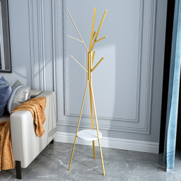 1800mm Gold Modern Freestanding Coat Stand Hanging with Shelf Marble Base - thumbnail 3