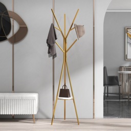 1800mm Gold Modern Freestanding Coat Stand Hanging with Shelf Marble Base - thumbnail 5