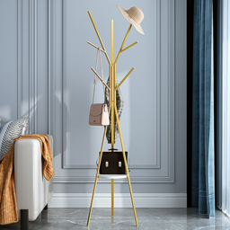1800mm Gold Modern Freestanding Coat Stand Hanging with Shelf Marble Base - thumbnail 2