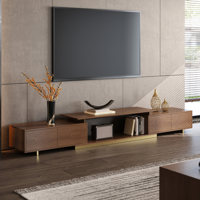 Mordel Modern Rectangle Glossy Walnut Extendable TV Stand Storage for 160 - 240 cm TV - image 1