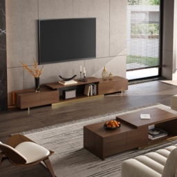 Mordel Modern Rectangle Glossy Walnut Extendable TV Stand Storage for 160 - 240 cm TV - thumbnail 5