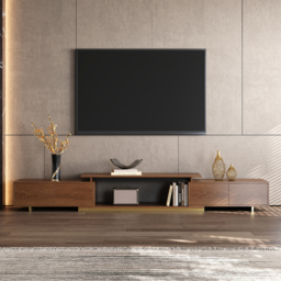 Mordel Modern Rectangle Glossy Walnut Extendable TV Stand Storage for 160 - 240 cm TV - thumbnail 2