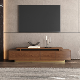 Mordel Modern Rectangle Glossy Walnut Extendable TV Stand Storage for 160 - 240 cm TV - thumbnail 3
