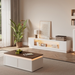 2000mm Glass Door TV Stand Mid Century Modern Wood Media Console with Storage & LED in White - thumbnail 6