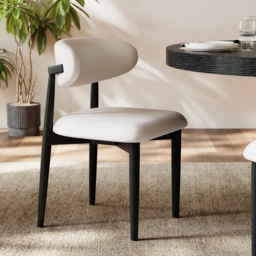 Modern Black PU Leather Dining Chair with Rubber Wood Legs, 1 Piece - thumbnail 1