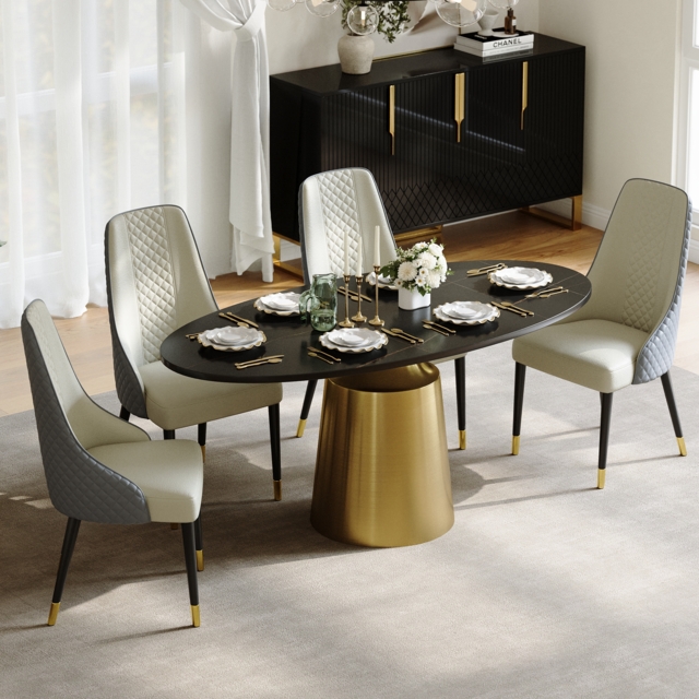 Dining Set 1600mm Oval Sintered Stone Dining Table with 4 Chairs - image 1