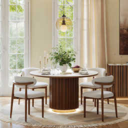 Dining Set 120 cm Round Faux Travertine Sintered Stone Dining Table with 4 Chairs - thumbnail 2