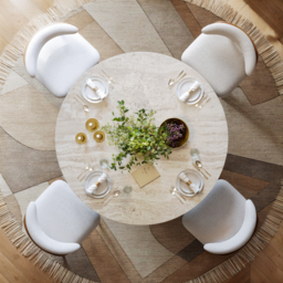 Dining Set 120 cm Round Faux Travertine Sintered Stone Dining Table with 4 Chairs - thumbnail 4