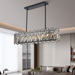 Clyvra 8-light Kitchen Island Light Crystal Ceiling Light in Black - thumbnail 3