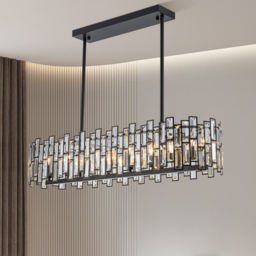 Clyvra 8-light Kitchen Island Light Crystal Ceiling Light in Black - thumbnail 2