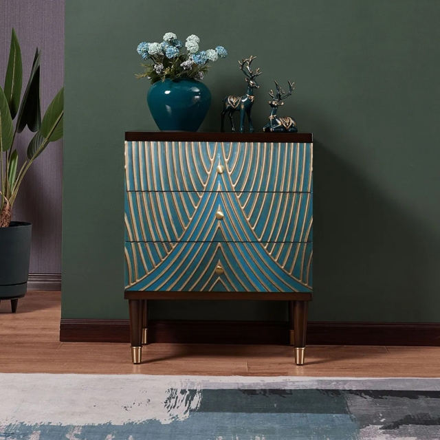 Novel Blue Cabinet Gold-Painted 3-Drawer Chest in Small - image 1