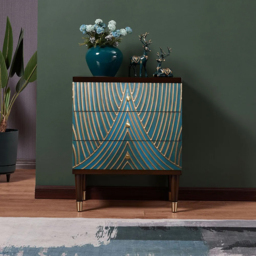 Novel Blue Cabinet Gold-Painted 3-Drawer Chest in Small - thumbnail 1