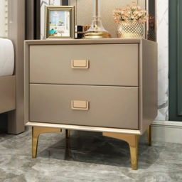 Modern Champagne Nightstand 2-Drawer Bedside Table in Gold Finish Set of 2 - thumbnail 1