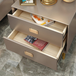 Modern Champagne Nightstand 2-Drawer Bedside Table in Gold Finish Set of 2 - thumbnail 5