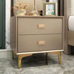Modern Champagne Nightstand 2-Drawer Bedside Table in Gold Finish Set of 2 - thumbnail 3