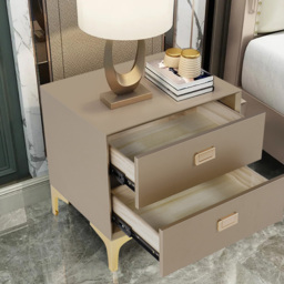 Modern Champagne Nightstand 2-Drawer Bedside Table in Gold Finish Set of 2 - thumbnail 4