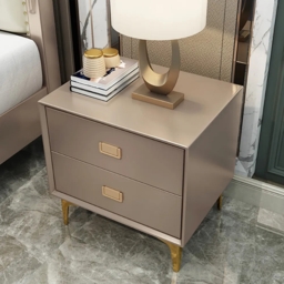 Modern Champagne Nightstand 2-Drawer Bedside Table in Gold Finish Set of 2 - thumbnail 2